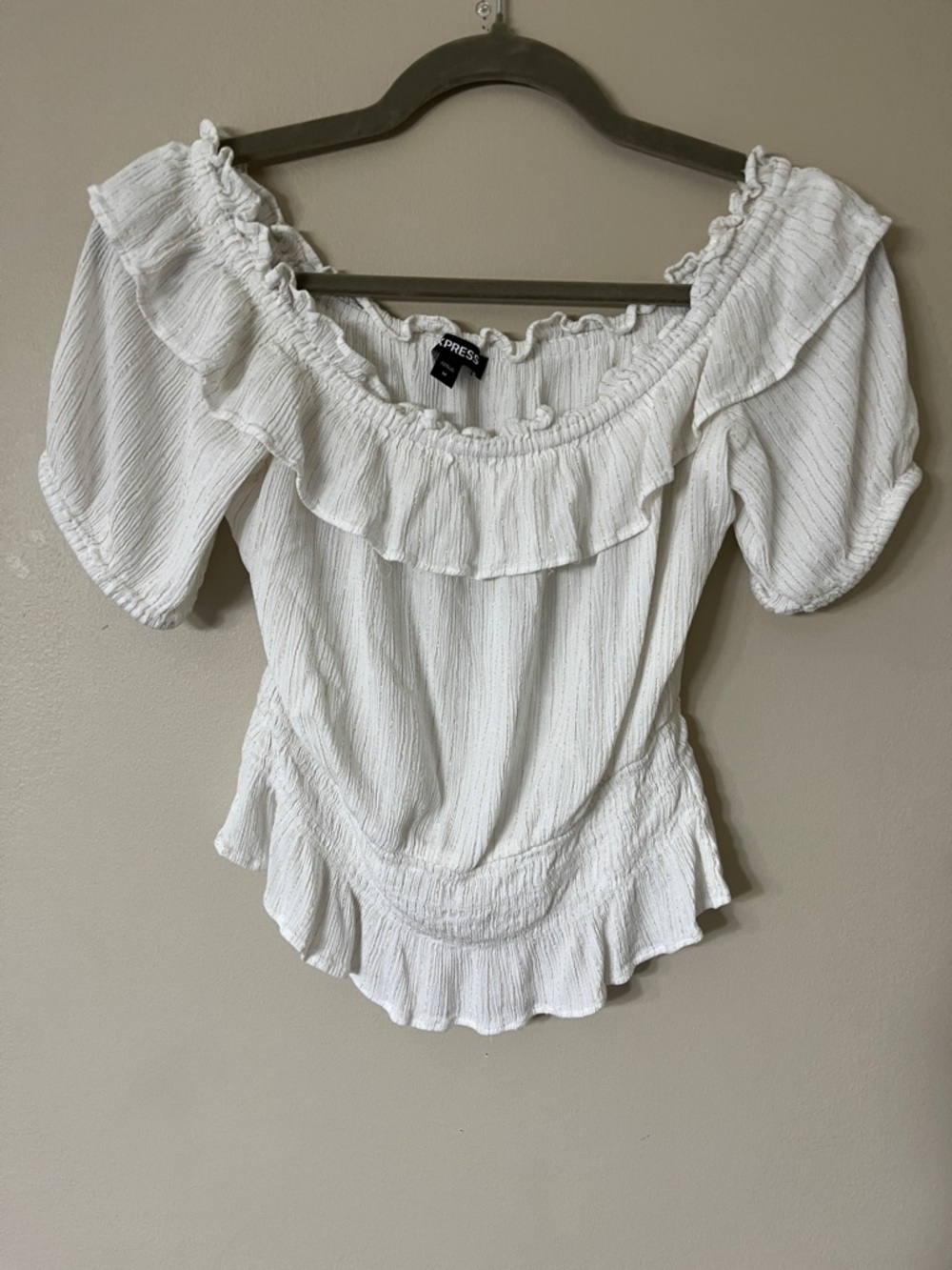 Express White Ruffled Off-Shoulder Blouse